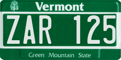 VT license plate ZAR125