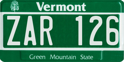 VT license plate ZAR126
