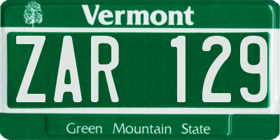 VT license plate ZAR129