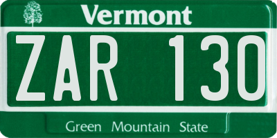 VT license plate ZAR130