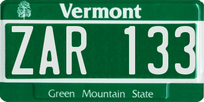 VT license plate ZAR133