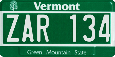 VT license plate ZAR134