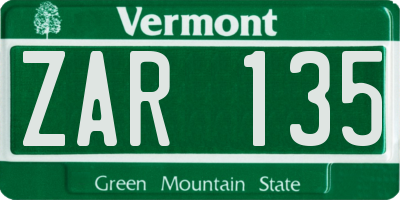 VT license plate ZAR135