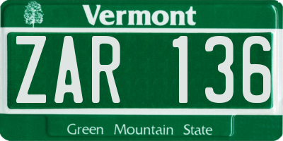 VT license plate ZAR136