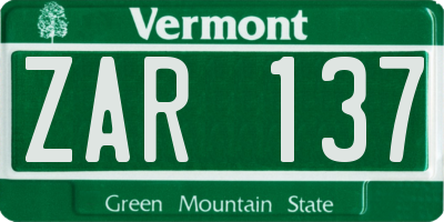 VT license plate ZAR137