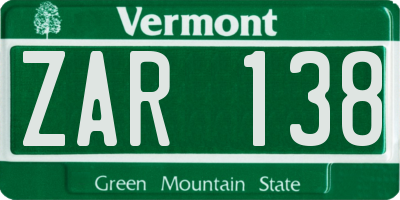 VT license plate ZAR138