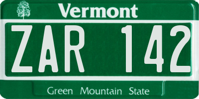 VT license plate ZAR142