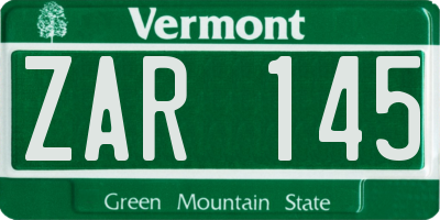 VT license plate ZAR145