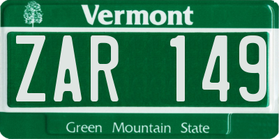 VT license plate ZAR149