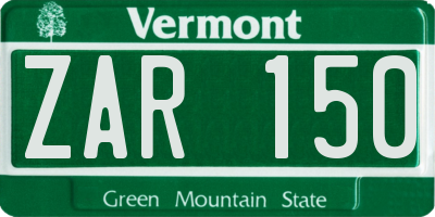 VT license plate ZAR150