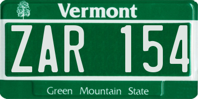 VT license plate ZAR154
