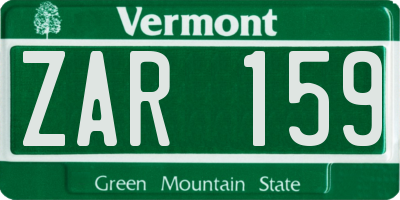 VT license plate ZAR159