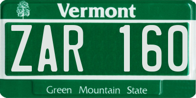 VT license plate ZAR160