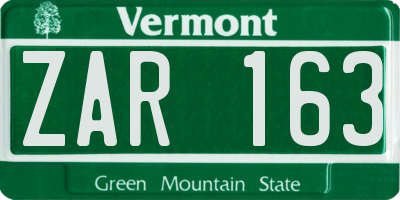 VT license plate ZAR163