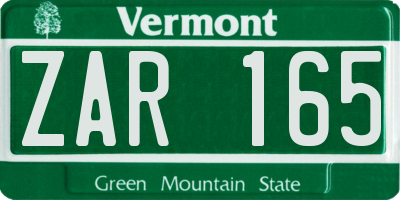 VT license plate ZAR165