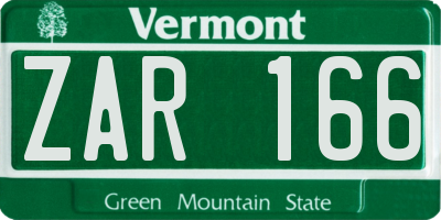 VT license plate ZAR166