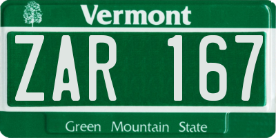 VT license plate ZAR167