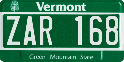 VT license plate ZAR168