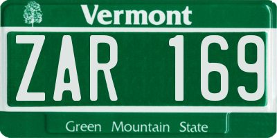 VT license plate ZAR169