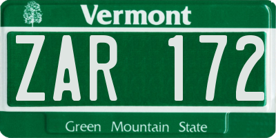 VT license plate ZAR172