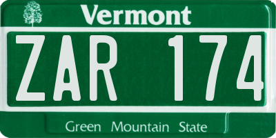 VT license plate ZAR174
