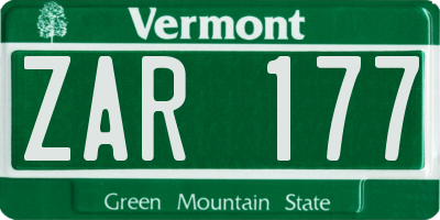 VT license plate ZAR177