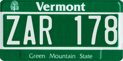 VT license plate ZAR178