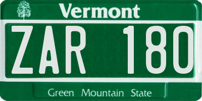 VT license plate ZAR180