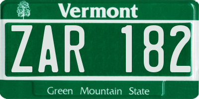 VT license plate ZAR182