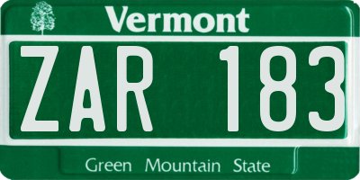 VT license plate ZAR183