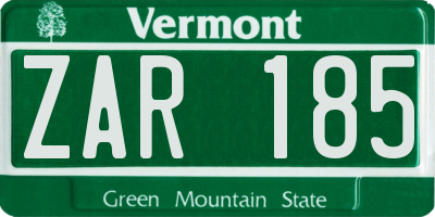 VT license plate ZAR185