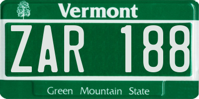 VT license plate ZAR188