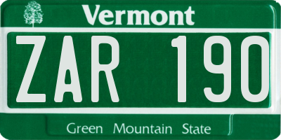 VT license plate ZAR190