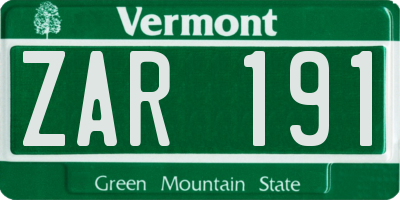 VT license plate ZAR191
