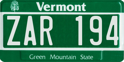 VT license plate ZAR194