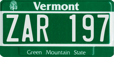 VT license plate ZAR197