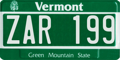 VT license plate ZAR199