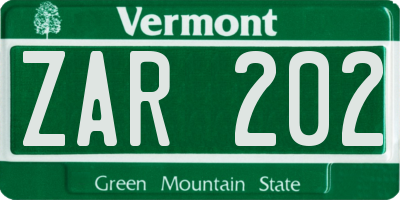 VT license plate ZAR202