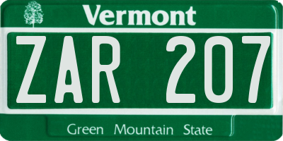 VT license plate ZAR207
