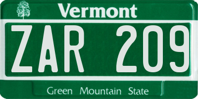 VT license plate ZAR209