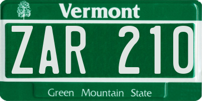 VT license plate ZAR210