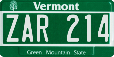 VT license plate ZAR214