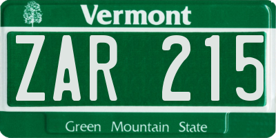 VT license plate ZAR215