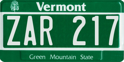 VT license plate ZAR217