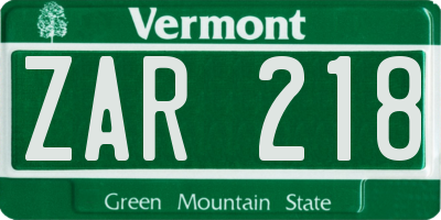 VT license plate ZAR218