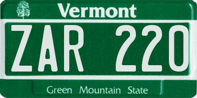 VT license plate ZAR220