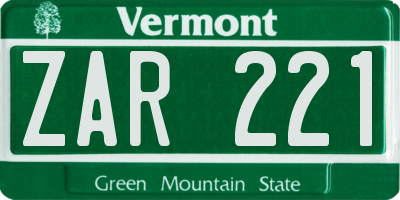 VT license plate ZAR221