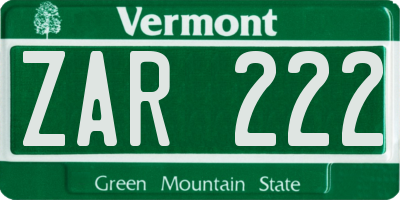VT license plate ZAR222
