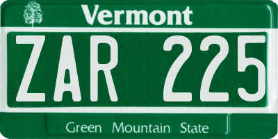 VT license plate ZAR225