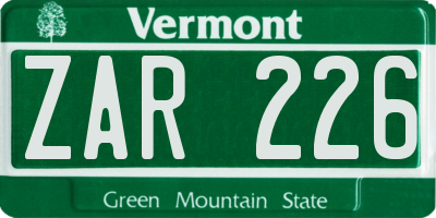 VT license plate ZAR226